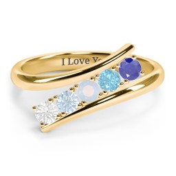 5 Birthstone Bypass Ring in 18K Gold Plated Silver with Cubic Zirconia, Aquamarine, Opal, Blue Topaz, and Blue Sapphire