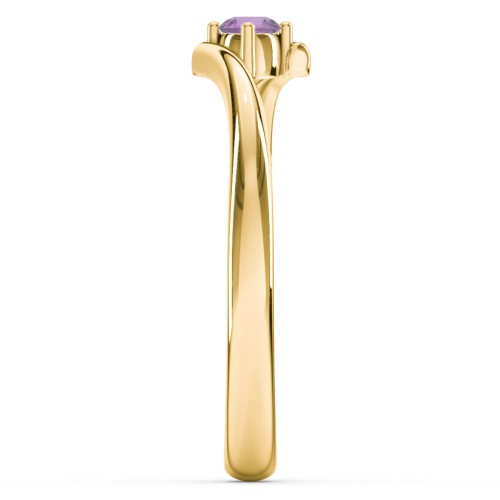 Birthstone Bypass Ring – 18K Gold Plated Silver with Amethyst