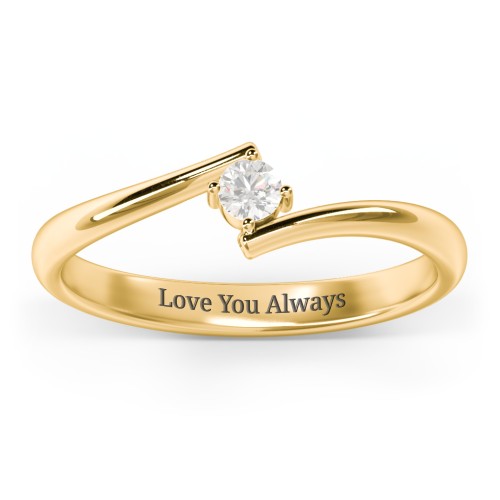 Birthstone Bypass Ring – 18K Gold Plated Silver with Cubic Zirconia