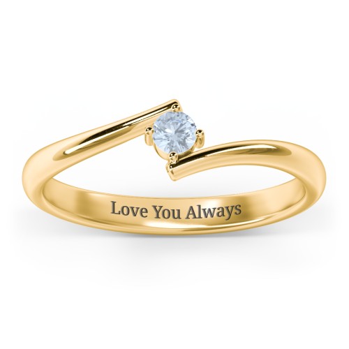 Birthstone Bypass Ring – 18K Gold Plated Silver with Aquamarine