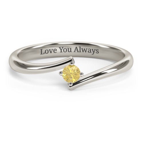 Birthstone Bypass Ring – 10K White Gold with Citrine
