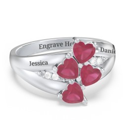 Multi-Heart Split-Band Ring in 925 Sterling Silver with Ruby