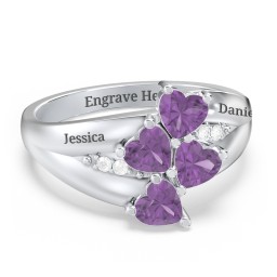 Multi-Heart Split-Band Ring in 925 Sterling Silver with Amethyst