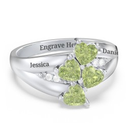 Multi-Heart Split-Band Ring in 925 Sterling Silver with Peridot