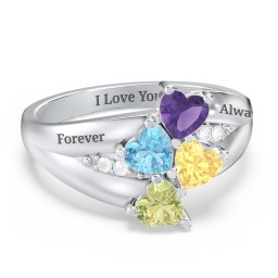 Multi-Heart Split-Band Ring in 925 Sterling Silver with Amethyst, Blue Topaz, Citrine, and Peridot