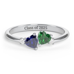 Pair of Hearts Gemstone Promise Ring with Accent Stones