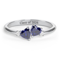 Pair of Hearts Gemstone Promise Ring with Accent Stones