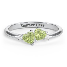 Pair of Hearts Gemstone Promise Ring with Accent Stones