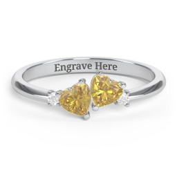 Pair of Hearts Gemstone Promise Ring with Accent Stones