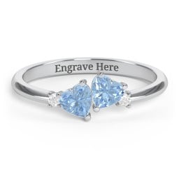 Pair of Hearts Gemstone Promise Ring with Accent Stones