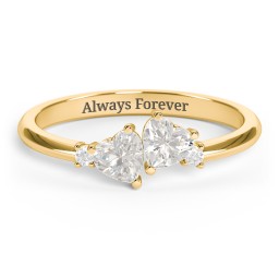 Pair of Hearts Gemstone Promise Ring with Accent Stones in 18K Gold Plated Silver with Cubic Zirconia and White Premium Zirconia