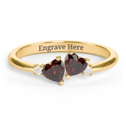 Pair of Hearts Gemstone Promise Ring with Accent Stones in 18K Gold Plated Silver with Garnet and White Premium Zirconia