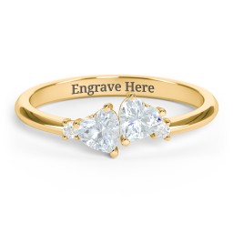 Pair of Hearts Gemstone Promise Ring with Accent Stones in 18K Gold Plated Silver with Aquamarine and White Premium Zirconia
