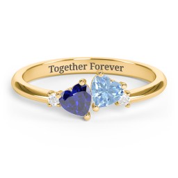 Pair of Hearts Gemstone Promise Ring with Accent Stones in 18K Gold Plated Silver with Blue Sapphire, Blue Topaz, and White Premium Zirconia