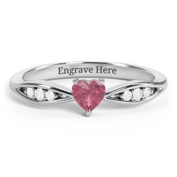 Heart Gemstone Promise Ring with Trio Set Accent Stones