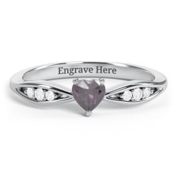 Heart Gemstone Promise Ring with Trio Set Accent Stones