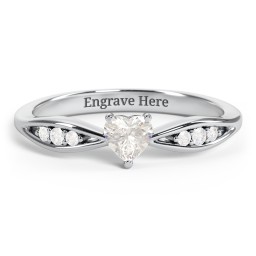Heart Gemstone Promise Ring with Trio Set Accent Stones in 925 Sterling Silver with Cubic Zirconia and White Premium Zirconia