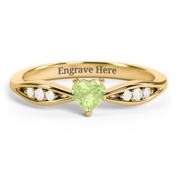 Heart Gemstone Promise Ring with Trio Set Accent Stones in 18K Gold Plated Silver with Peridot and White Premium Zirconia