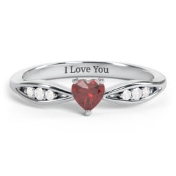 Heart Gemstone Promise Ring with Trio Set Accent Stones