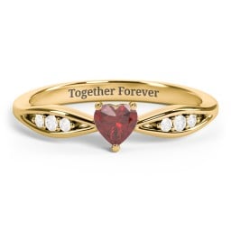 Heart Gemstone Promise Ring with Trio Set Accent Stones