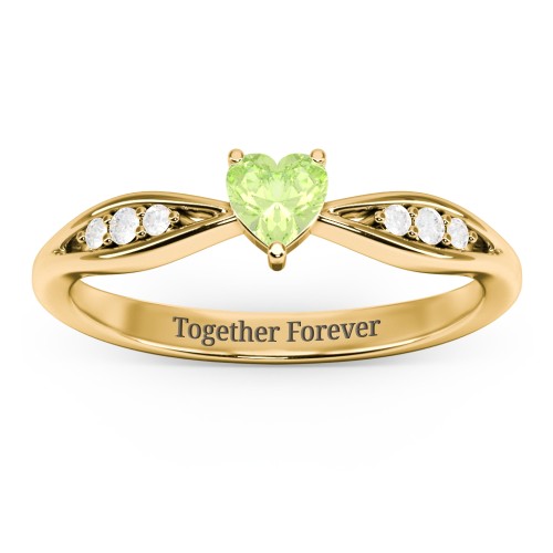Heart Gemstone Promise Ring with Trio Set Accent Stones – 18K Gold Plated Silver with Peridot and White Premium Zirconia
