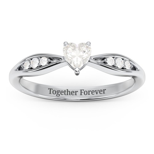Heart Gemstone Promise Ring with Trio Set Accent Stones – Sterling Silver with Cubic Zirconia and White Premium Zirconia