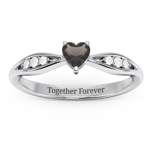 Heart Gemstone Promise Ring with Trio Set Accent Stones