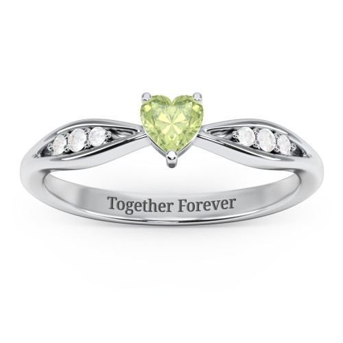 Heart Gemstone Promise Ring with Trio Set Accent Stones