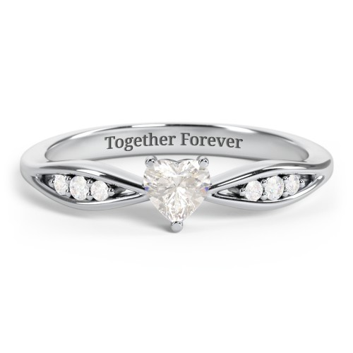 Heart Gemstone Promise Ring with Trio Set Accent Stones – Sterling Silver with Cubic Zirconia and White Premium Zirconia