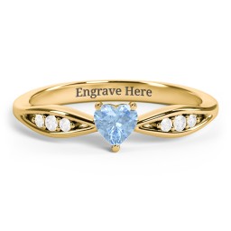 Heart Gemstone Promise Ring with Trio Set Accent Stones in 18K Gold Plated Silver with Blue Topaz and White Premium Zirconia
