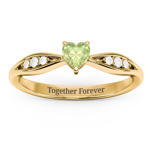 Heart Gemstone Promise Ring with Trio Set Accent Stones – 18K Gold Plated Silver with Peridot and White Premium Zirconia
