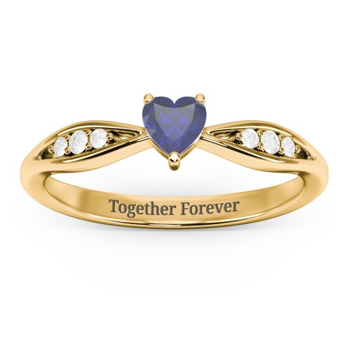 Heart Gemstone Promise Ring with Trio Set Accent Stones – 18K Gold Plated Silver with Blue Sapphire and White Premium Zirconia