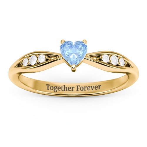 Heart Gemstone Promise Ring with Trio Set Accent Stones – 18K Gold Plated Silver with Blue Topaz and White Premium Zirconia