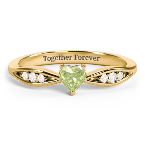 Heart Gemstone Promise Ring with Trio Set Accent Stones – 18K Gold Plated Silver with Peridot and White Premium Zirconia