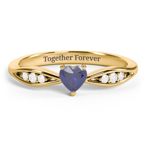 Heart Gemstone Promise Ring with Trio Set Accent Stones – 18K Gold Plated Silver with Blue Sapphire and White Premium Zirconia