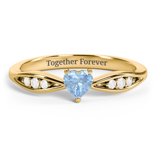 Heart Gemstone Promise Ring with Trio Set Accent Stones – 18K Gold Plated Silver with Blue Topaz and White Premium Zirconia
