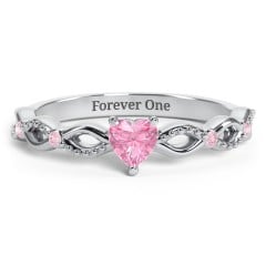 Twisted Vine Gemstone Heart Promise Ring with Accent Stones