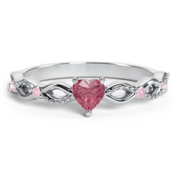 Twisted Vine Gemstone Heart Promise Ring with Accent Stones