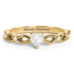 Twisted Vine Gemstone Heart Promise Ring with Accent Stones in 18K Gold Plated Silver with Diamond