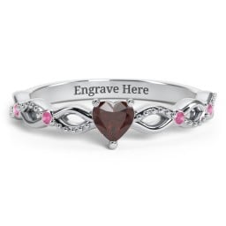 Twisted Vine Gemstone Heart Promise Ring with Accent Stones