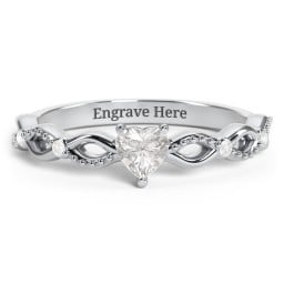 Twisted Vine Gemstone Heart Promise Ring with Accent Stones