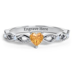Twisted Vine Gemstone Heart Promise Ring with Accent Stones