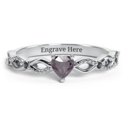 Twisted Vine Gemstone Heart Promise Ring with Accent Stones
