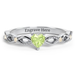 Twisted Vine Gemstone Heart Promise Ring with Accent Stones in 925 Sterling Silver with Peridot and Fancy Yellow Premium Zirconia