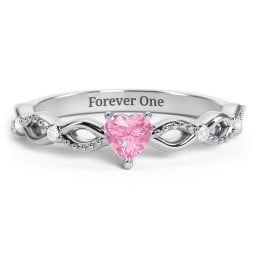 Twisted Vine Gemstone Heart Promise Ring with Accent Stones