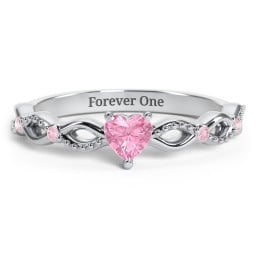 Twisted Vine Gemstone Heart Promise Ring with Accent Stones