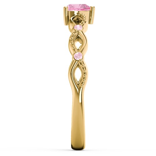 Twisted Vine Gemstone Heart Promise Ring with Accent Stones – 14K Yellow Gold with Pink Tourmaline and Fancy Pink Premium Zirconia