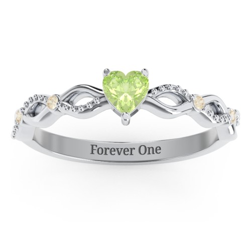Twisted Vine Gemstone Heart Promise Ring with Accent Stones – Sterling Silver with Peridot and Fancy Yellow Premium Zirconia