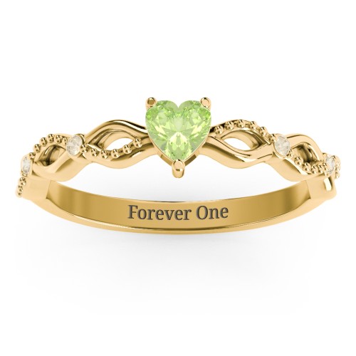 Twisted Vine Gemstone Heart Promise Ring with Accent Stones – 18K Gold Plated Silver with Peridot and Fancy Yellow Premium Zirconia