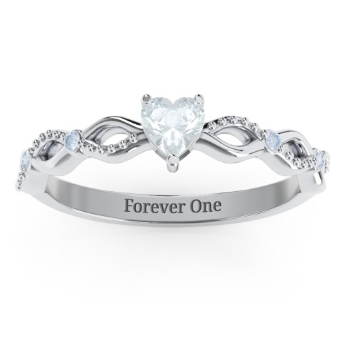 Twisted Vine Gemstone Heart Promise Ring with Accent Stones